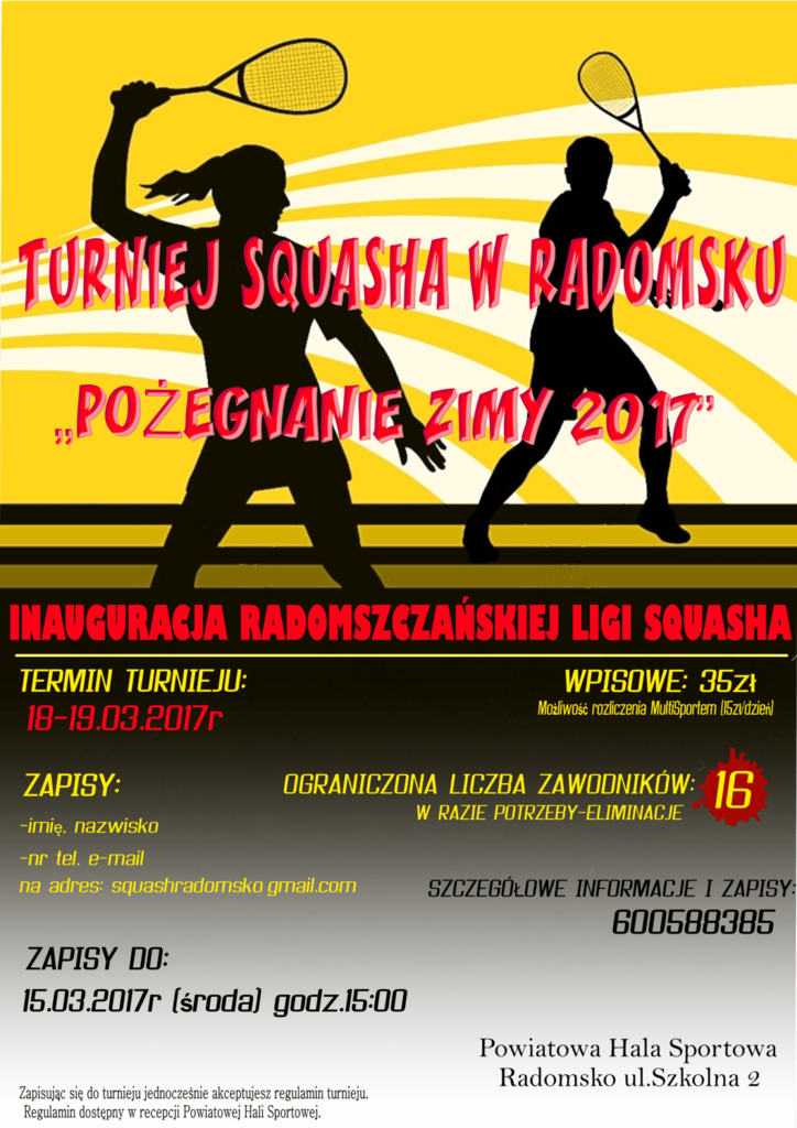 Turniej Squasha POŻEGNANIE ZIMY 2017