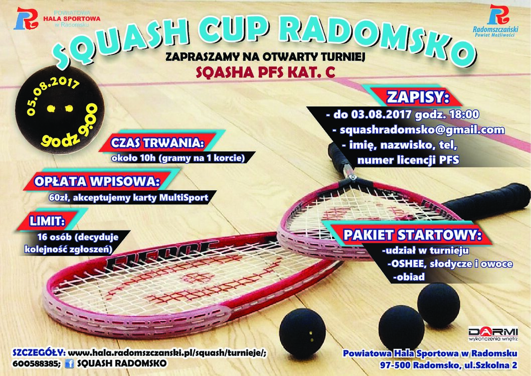 ZAPRASZAMY NA SQUASH CUP RADOMSKO – Turniej Squasha PFS kat. C